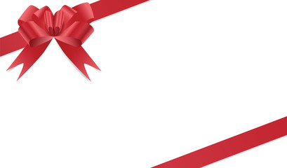 Red bow and two satin ribbons frame isolated on white background, vector eps10 illustration