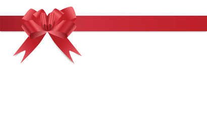 Red bow on satin red ribbon frame isolated on white background, vector eps10 illustration