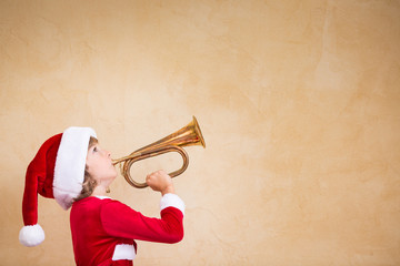 Funny Santa kid with drawn megaphone