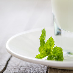 Mint leaf on rustic wood background