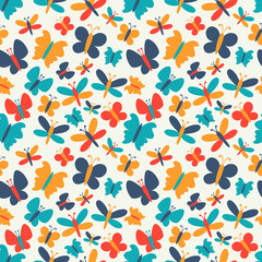 Retro seamless pattern of colorful butterfly silhouettes