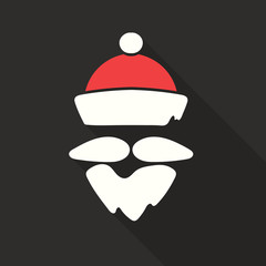 Flat Design Vector Santa Claus Face with beard and hat. Icon. Greeting Card