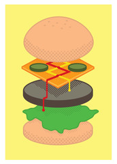 Burger Construction
A burger in an exploded view to show its layers. - 95450233