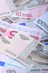 Fototapeta na wymiar Dollars, euros, russian roubles - Money of the world