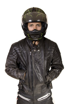 Teen Boy Wearing Motorbike Clothes