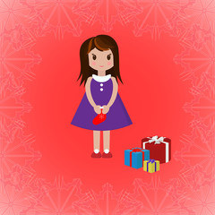 Girl with Christmas sock and gift boxes, vector illustration - 95452690