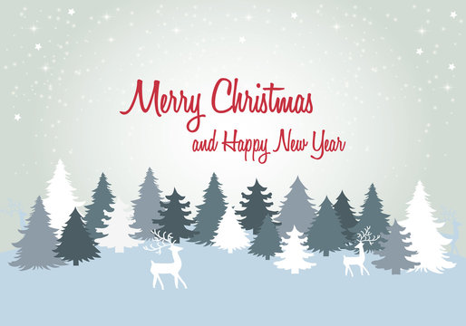 Christmas card, wishes, winter landscape background
