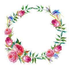 Flowers rose with leaves, watercolor, illustration