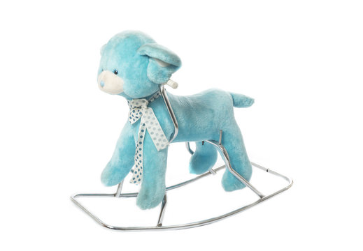 Blue rocking bear isolated on white