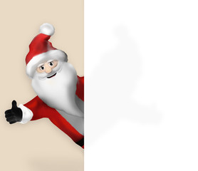 Santa Claus pointing to banner