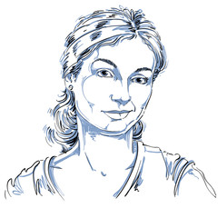 Vector drawing of distrustful woman with stylish haircut. Black