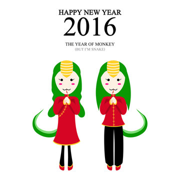 A vector illustration of year of monkey but i'm snake design for Chinese New Year celebration
