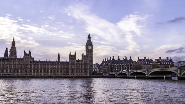 Timelapse view of the House of Parliament and the Big Ben in London at sunset