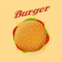 Top view illustration of cheeseburger, retro design
