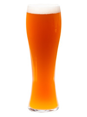 Full tall glass of german or belgian wheat bear isolated on white background