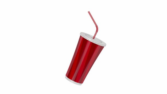 Paper cup with bendable straw spin on white background
