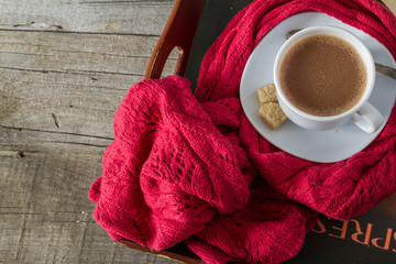 Autumn lifestyle - hot chocolate cookies, blanket book