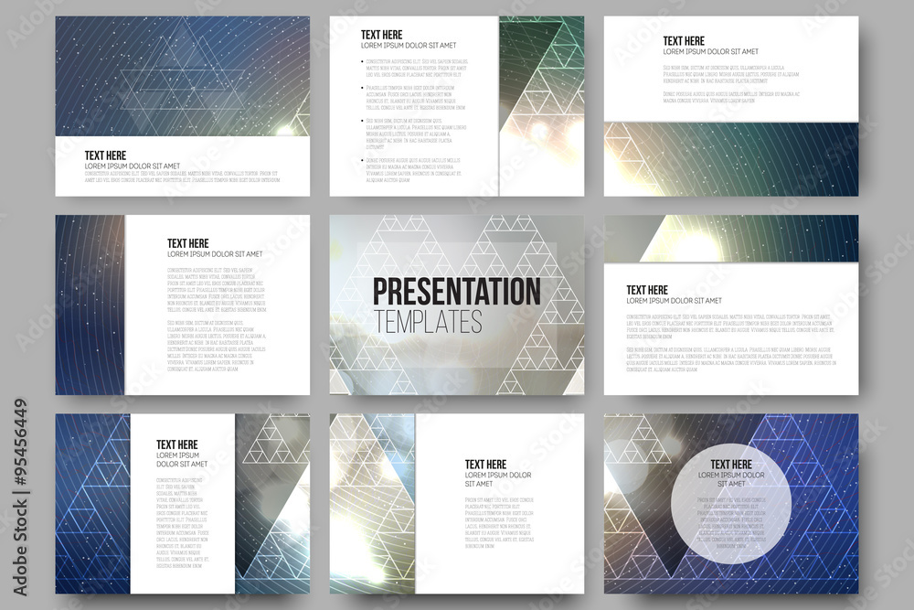 Poster set of 9 vector templates for presentation slides. colorful graphic design, abstract background