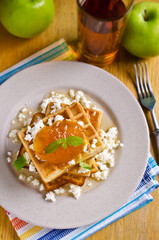 Waffles with jam and ricotta