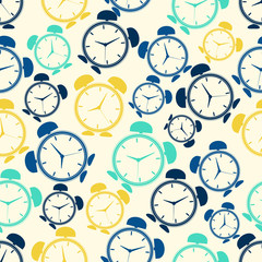 Seamless repeating pattern of colored abstract alarms.Vector