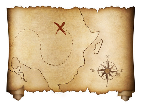 Pirates' old treasure map roll isolated