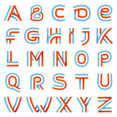 Alphabet letters set. This letters can be used for a sports team or blue white and red flag of the country.