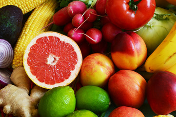 Colorful vegetables and fruits collection