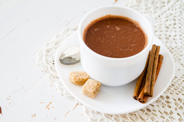 Hot chocolate in white cup