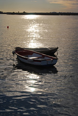 Río Guadiana, Sol, rayos, barco, Ayamonte, Huelva, barcas