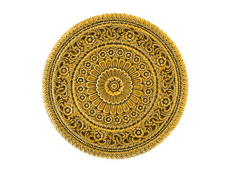Gold lacquered metal art piece engraved in Thai floral design