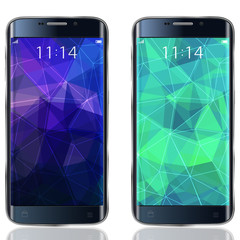 Smartphone realistic mock up with triangular Abstract background. Vector Illustration