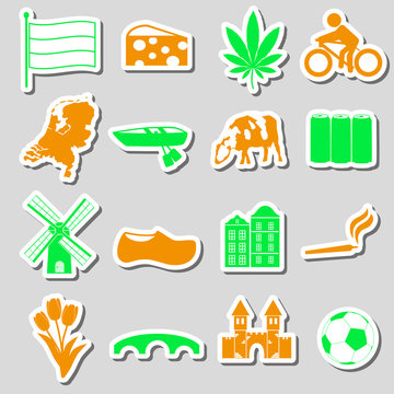 Netherlands country theme color stickers set eps10