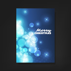 Christmas Flyer or Cover Design - Blue Background With Bubbles And Stars