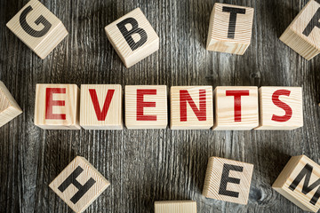 Wooden Blocks with the text: Events