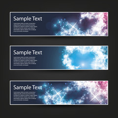 Set of Horizontal Banner / Cover Background Designs - Colors: Purple, Blue, White - Christmas, New Year or Other Holiday Ad Banner Templates