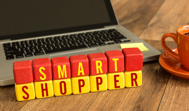 Smart Shopper Written On A Wooden Cube In A Office Desk