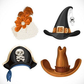 Set of hats for the carnival costumes - female retro hat, witch