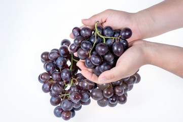 Hand Holding Fresh Red Bunch of Grapes