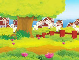 Obraz na płótnie Canvas Happy cartoon meadow scene - illustration for the children