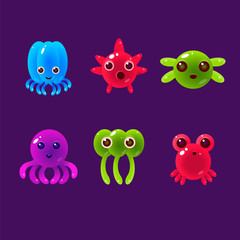 Cartoon Sea Animals, Marine Life Colorful Vector Illustration 