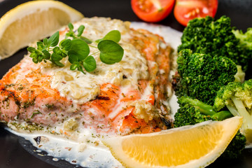 Grilled Salmon Steak with Cream sauce