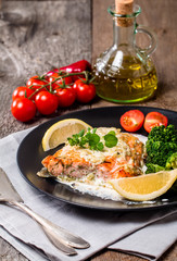 Grilled Salmon Steak with Cream sauce