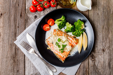 Grilled Salmon Steak with Cream sauce
