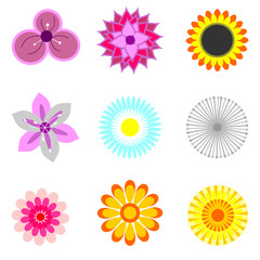 Icons with elements of flowers, chamomile, rose, dandelion, lily, dandelions