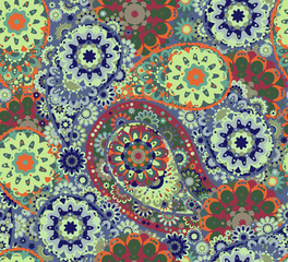 Floral paisley seamless pattern. Vector. Colorful eastern style background