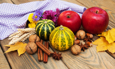 autumn pumpkins and nuts