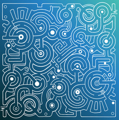 Mechanical vector maze on blue gradient background