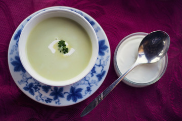 a broccoli soup with sour cream