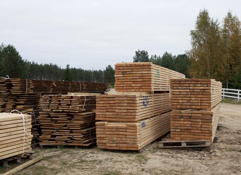 Planks of wood in a builder's yard, Lithuania