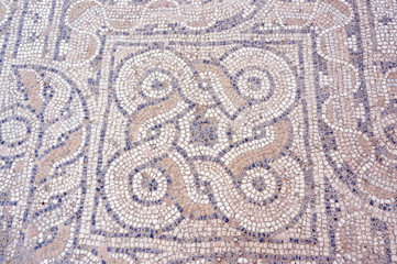 Fragment of mosaic on the floor of the ruins of an ancient building in Kos